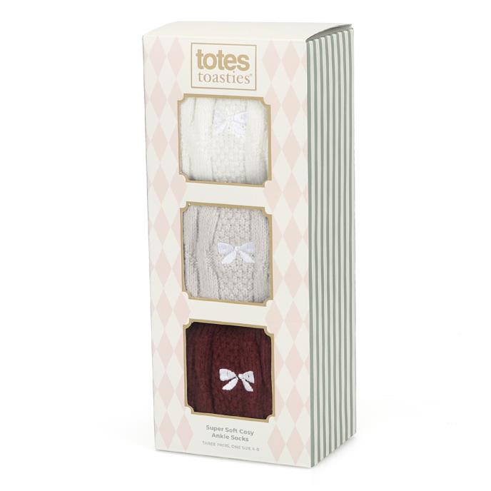 totes toasties® Ladies Supersoft Ankle Socks With Embroidery Burgundy / Cream / Grey Extra Image 1